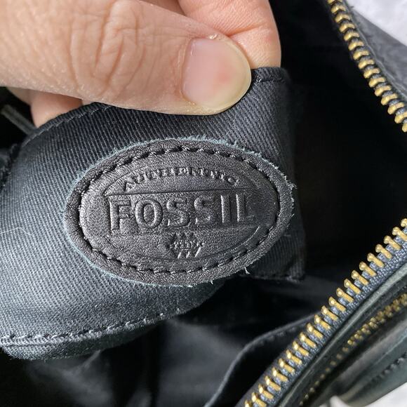 FOSSIL Black Leather Small Satchel‎ Crossbody Shoulder Messenger Bag Purse - Picture 8 of 10